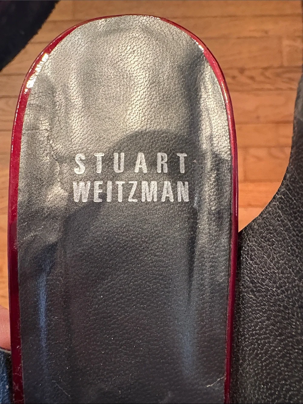 Stuart Weitzman Burgundy Red Patent Peep Toe Sling Back Heels Retro Style Size 8